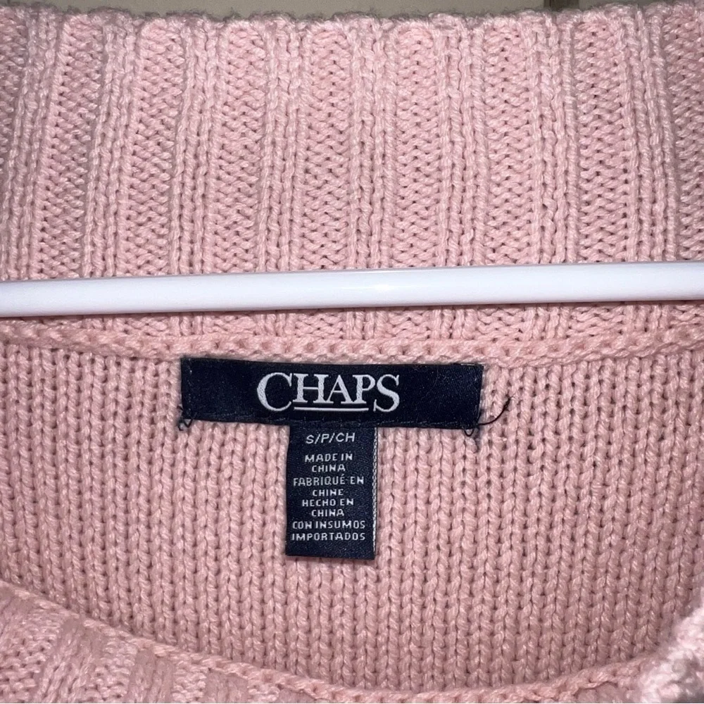 Chaps Light Pink Cable Knit Boat Neck Cotton Sweater Size Small